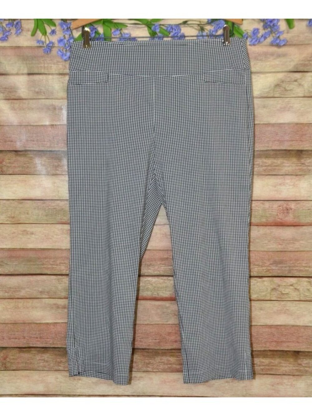 Attyre Ladies Black & White Gingham Check Capri Pull On Pants 8 Retro